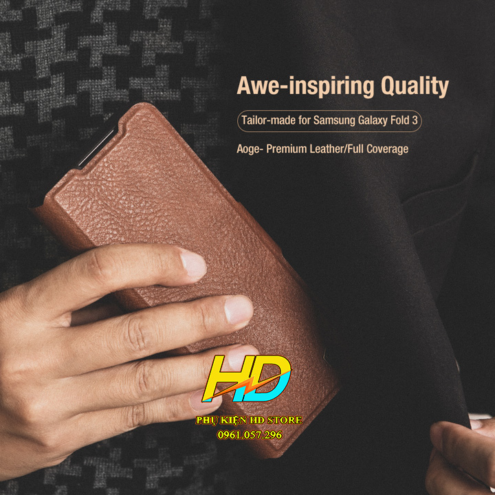 Bao da thật dành cho Samsung Galaxy Z Fold 3 5G Chính hãng Nillkin Aoge phong cách sang trọng cao cấp kèm khe cắm bút - Hàng chính hãng