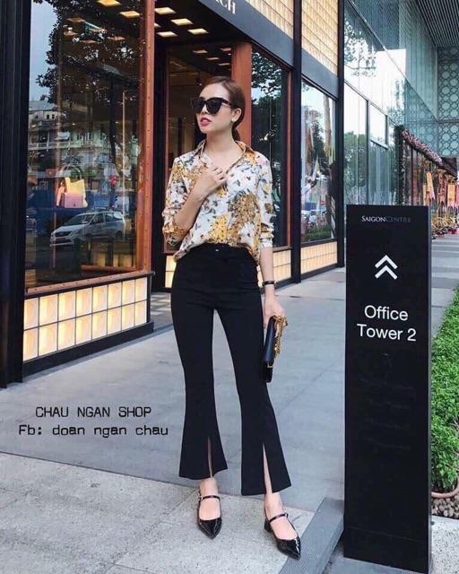 Quần ống loe xẻ trước