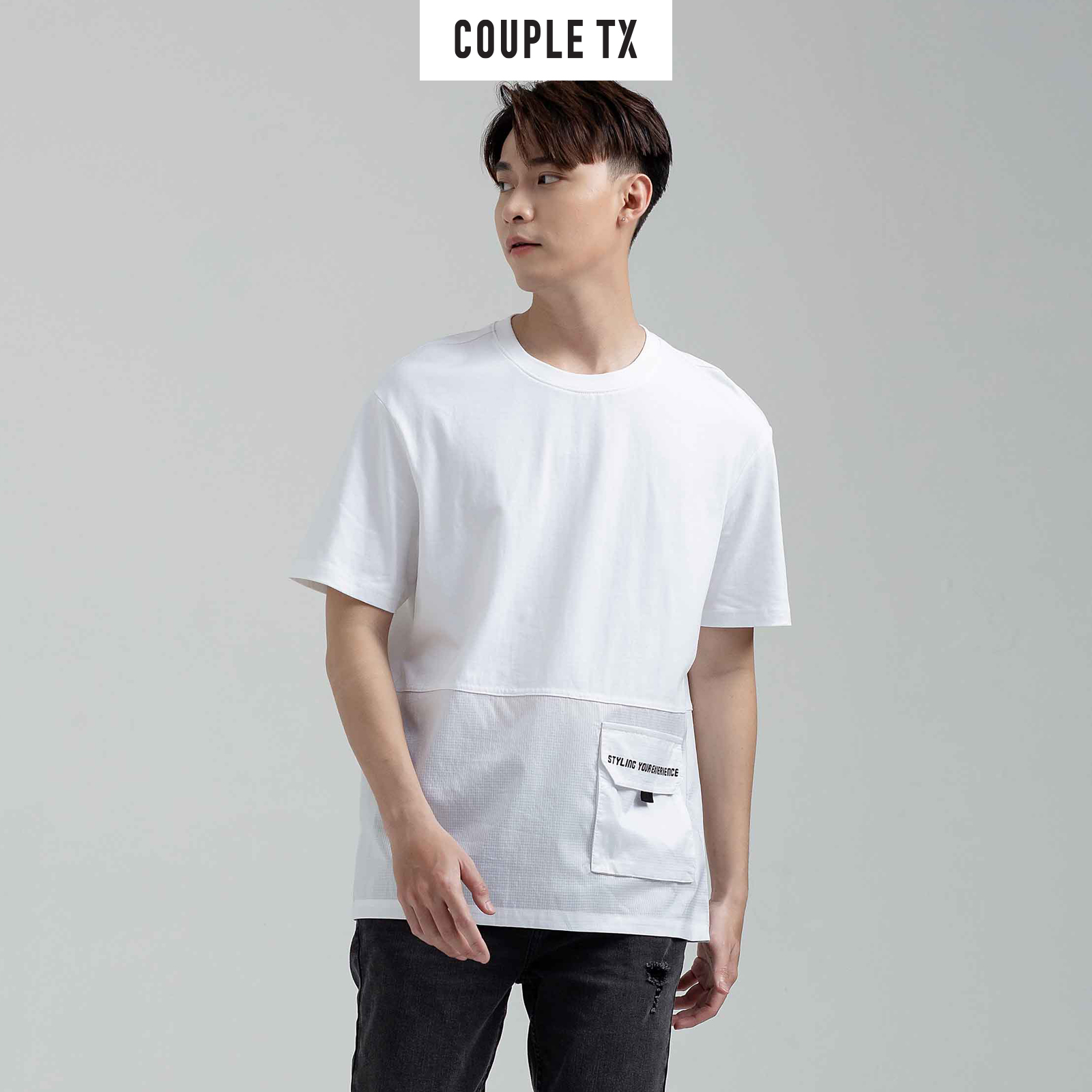 COUPLE TX - Áo thun Nam Cotton Phối dù nửa thân MTS 1164