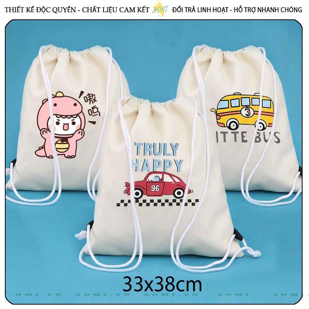 BALO MINI hoat hình khủng long cute AOMIVN DÂY RÚT ĐEO VAI 33x38cm NHỎ XINH UNISEX CHẤT CANVAS CUTE TIỆN ÍCH DU LỊCH