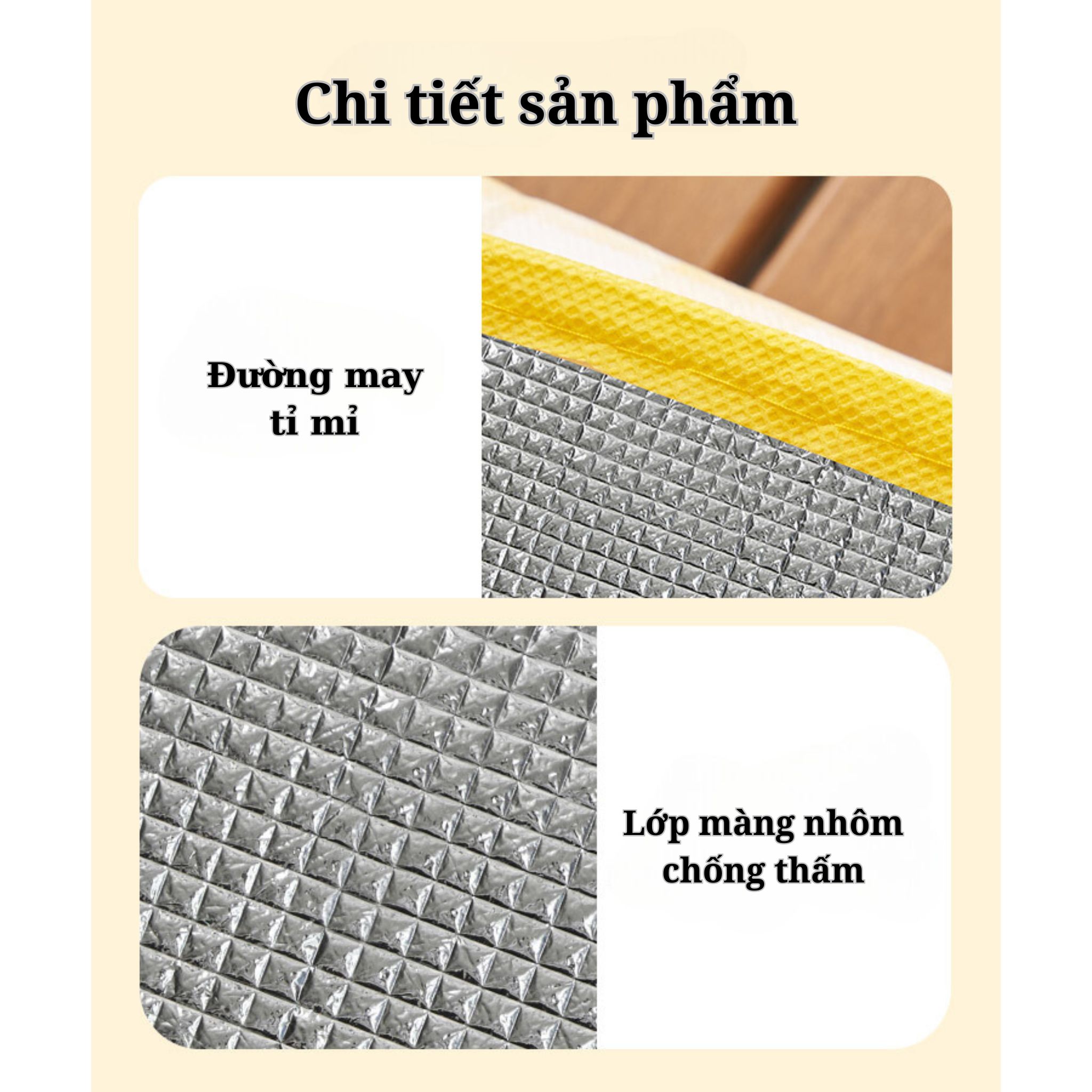 Thảm picnic Suncojia, thảm chống ẩm, kiểu sọc vàng trắng, thảm bãi biển, kích thước 2×2 mét