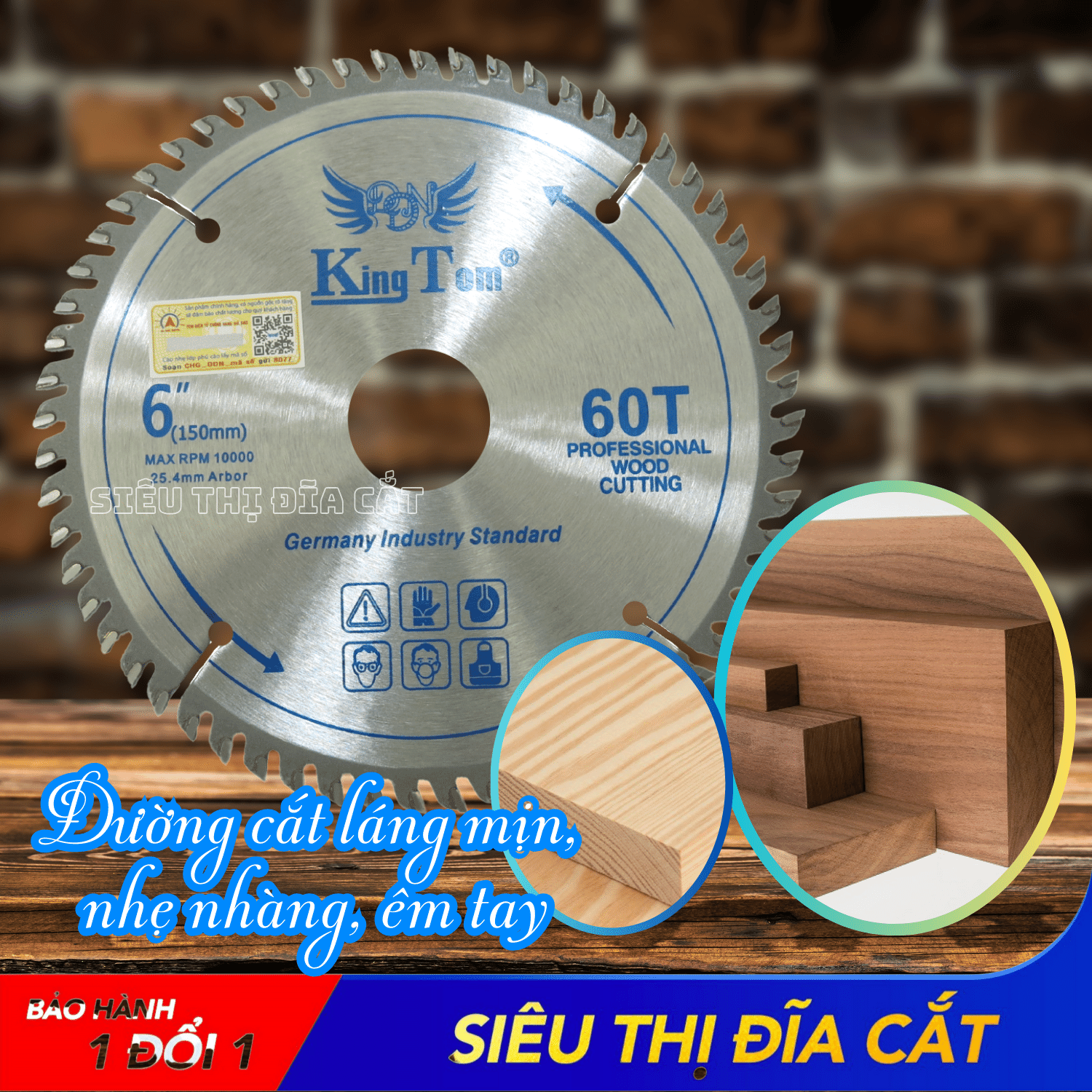 Lưỡi Cưa - Lưỡi Cắt Gỗ Cao Cấp 150-60 Răng KingTom - Chuyên Gỗ Cứng, Gỗ Có Đinh