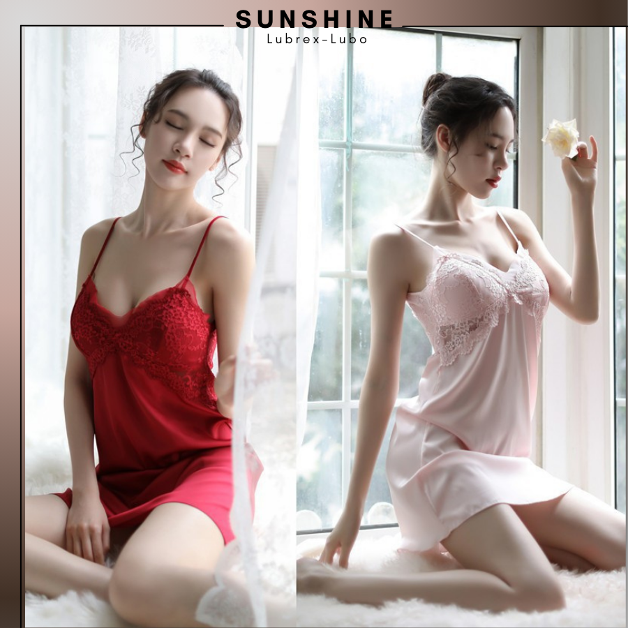 Váy ngủ hai dây phi lụa  sexy cao cấp Đầm mặc nhà gợi cảm quyến rũ có mút ngực- SUNSHINE SXDN1161