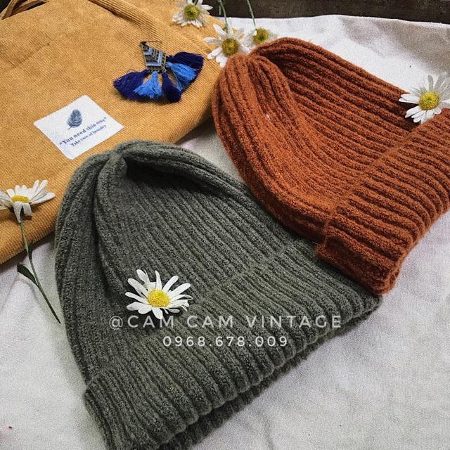 Mũ len Beanie gân xốp tone màu Vintage loại mịn xịn