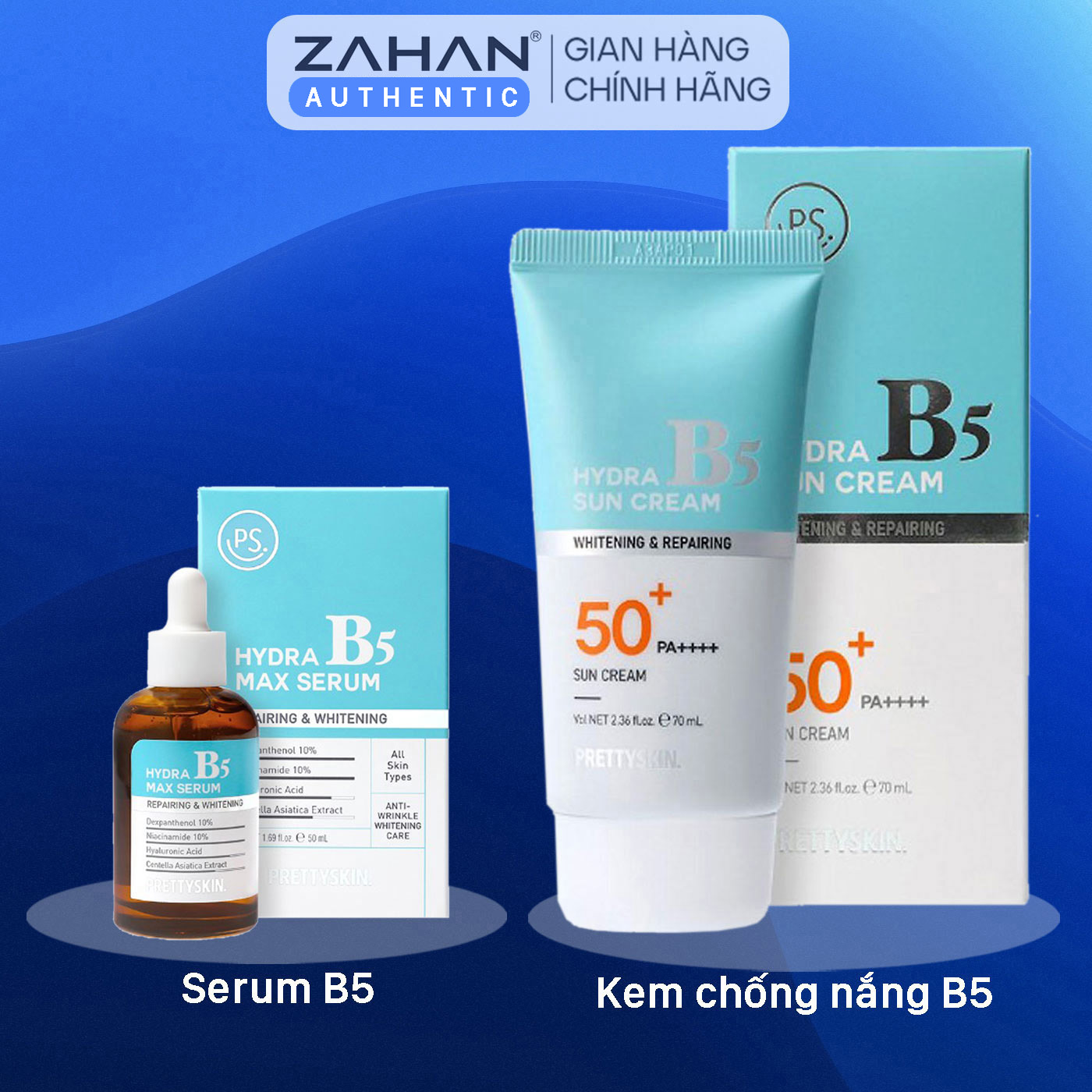 Combo Tinh chất phục hồi dưỡng trắng Hydra B5 Max Serum và Kem chống nắng phục hồi, dưỡng trắng Hidra B5