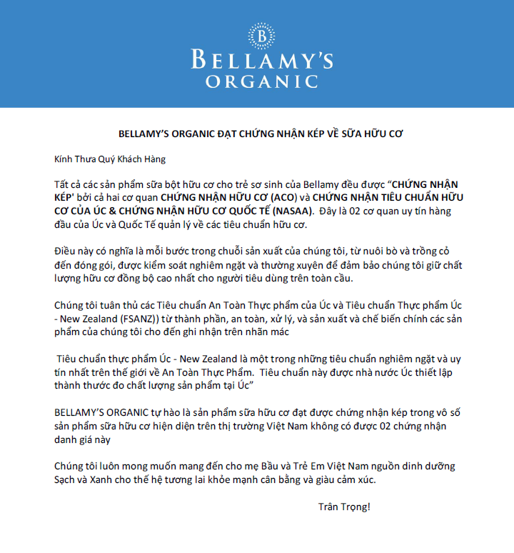 Sữa bột Bellamy's Organic số 1 - Infant Formula 900g