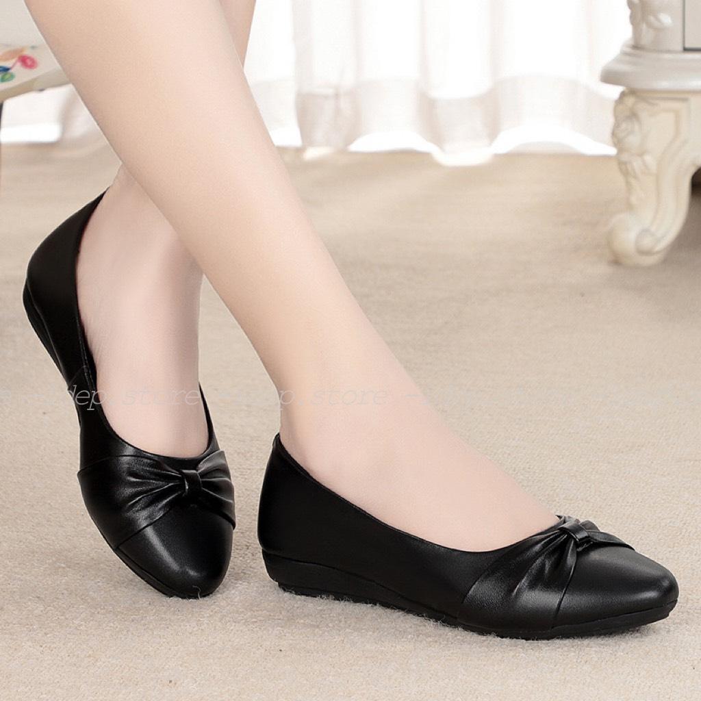 Giày búp bê nơ nhựa dẻo nữ giả da cao 3cm đi mưa chống trơn iDÉP- GL073
