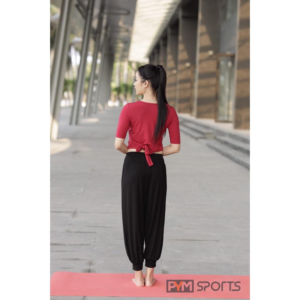 Set đồ tập yoga - tập gym PYM Sports - PYMS005 áo croptop tay lửng buộc vạt sau eo, quần dáng alibaba - 2 màu đen và đỏ