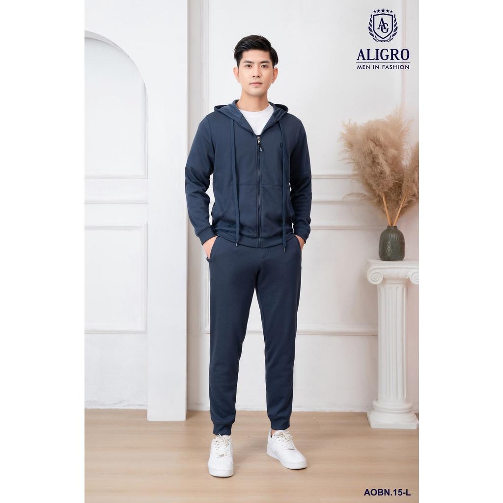 Bộ nỉ hoddie có mũ nam dài tay ALIGRO chất liệu nỉ 100% cotton màu navy ALGBN.15