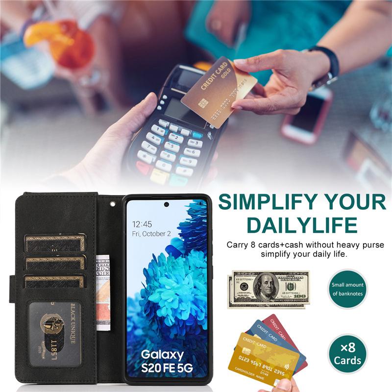 Bao da điện thoại kiểu ví gập nam châm có dây khóa kéo cho Samsung A11 A21S A31 A51 A71 A81 A91 Note10 S10 Lite