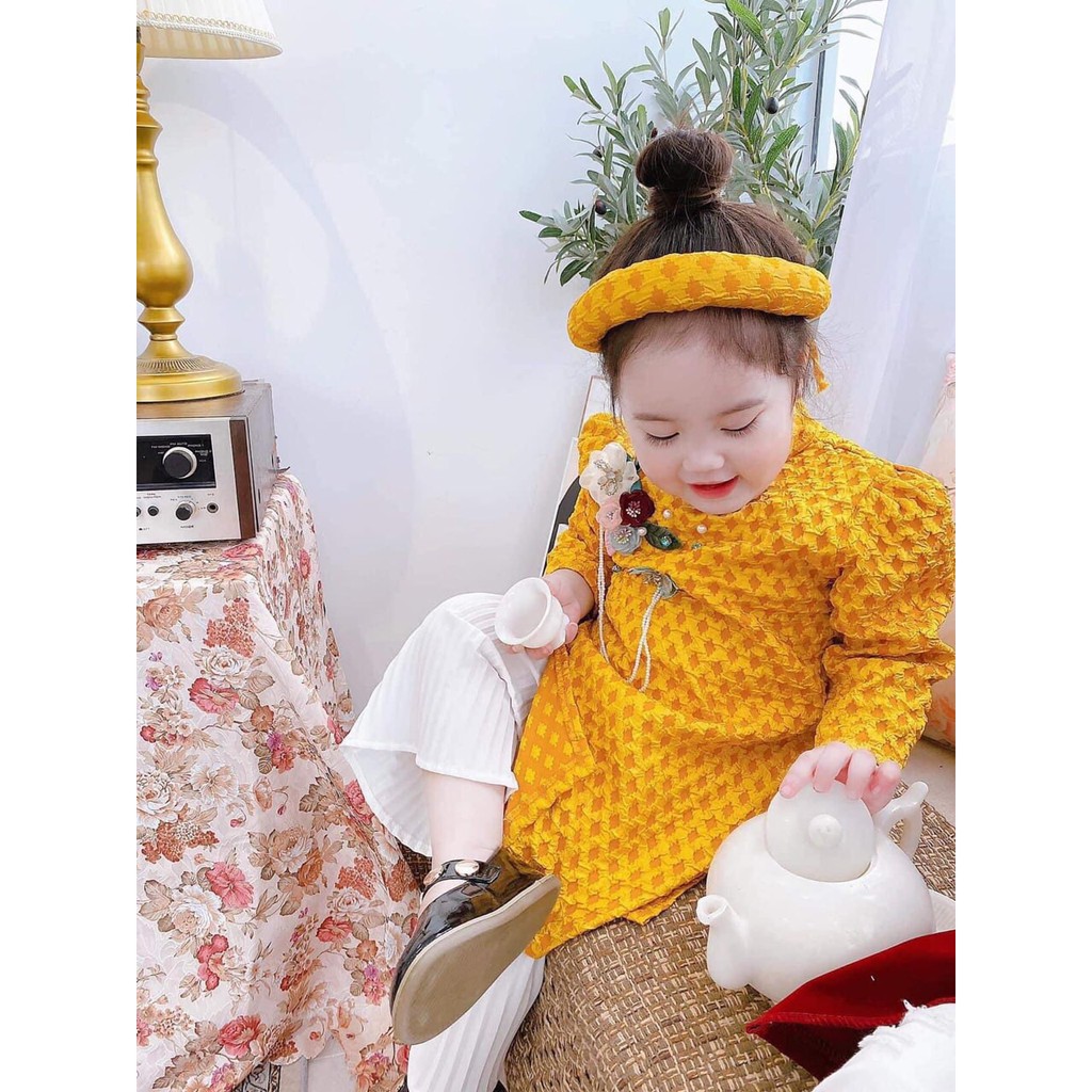 ÁO DÀI BÉ GÁI 3D VÀNG ÁO DÀI CÁCH TÂN
