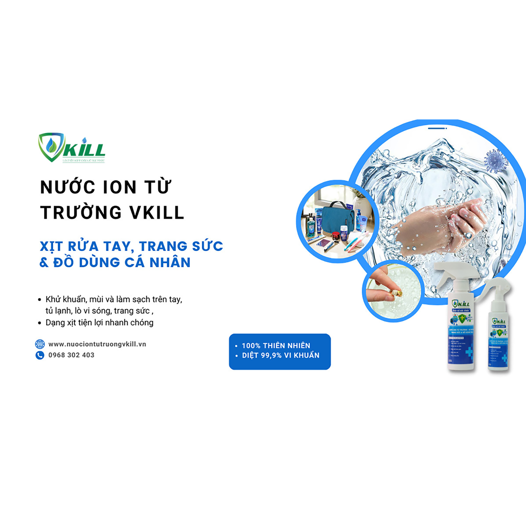 Nước rửa tay đánh bóng trang sức vàng bạc Vkill 250ml khử khuẩn làm sạch nhanh với ion từ trường