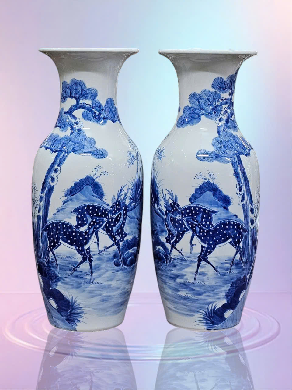 Đôi tiểu lục bình men lam gốm Bát Tràng