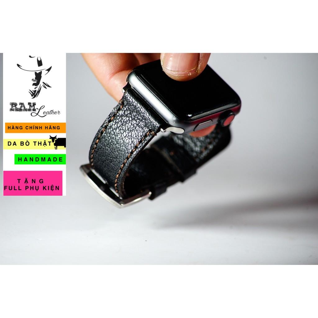 Dây đồng hồ Ram Leather cho casio ae1200/seiko5 da dê thật 1955 đen vân hạt