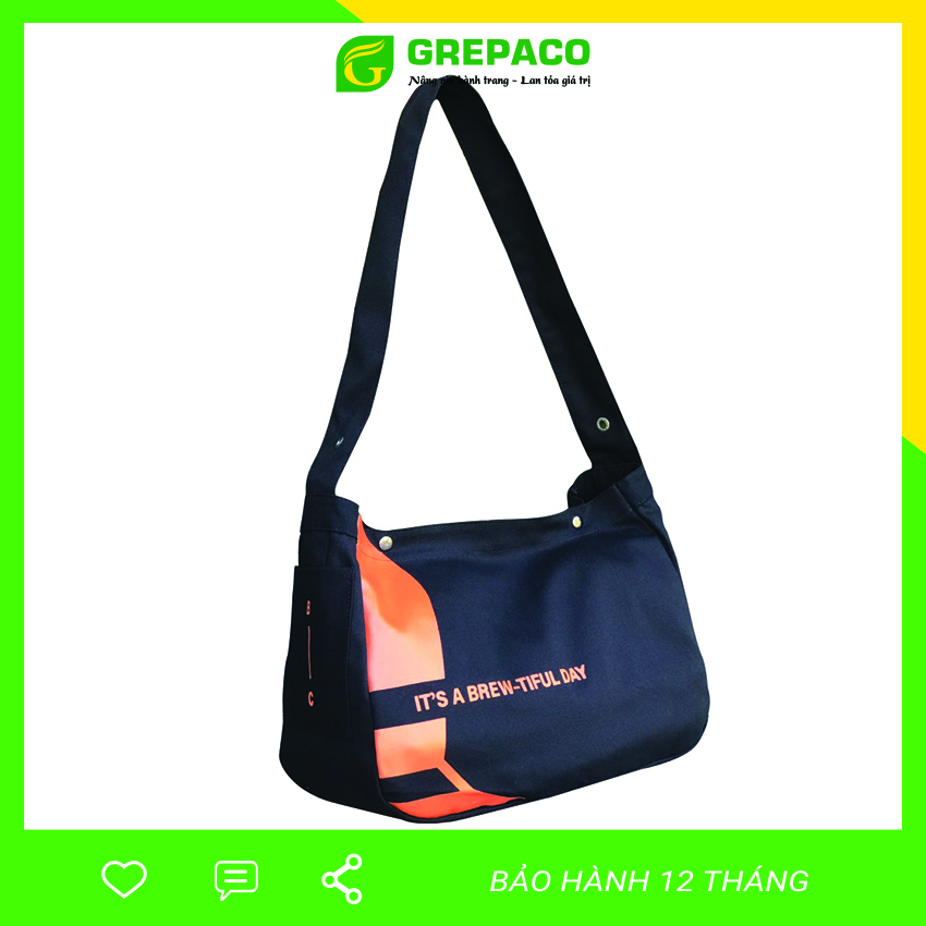 Túi Tote Xách Vải Bố Canvas Grepaco Thời Trang Nữ Đeo Vai Màu Đen Size To (Lớn) In Chữ Có Ngăn Phụ Bên Trong, Dành Cho Công Sở Đi Làm, Sinh Viên Đi Học, Chơi Du Lịch, Picnic, Gym, Shopping - Hàng Chính Hãng