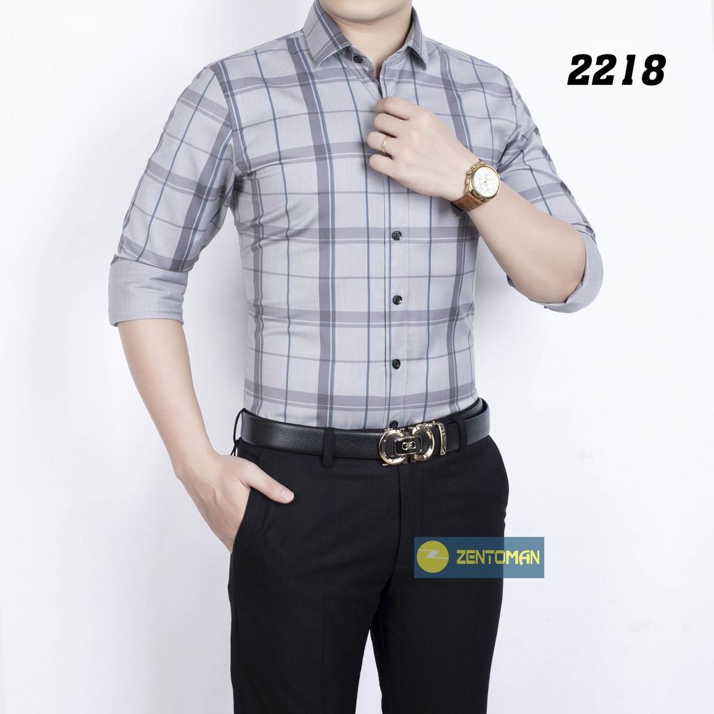 Áo sơ mi nam trung niên ZENTOMAN dài tay kẻ công sở mềm mịn thoáng mát form rộng 2218
