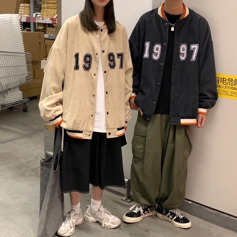 Áo Jacket Bombers 1997/ Áo Khoác KAKI Bomber Nhung Gân 1997 Áo Đẹp Như Ảnh Form rộng Unisex Nam Nữ Couple