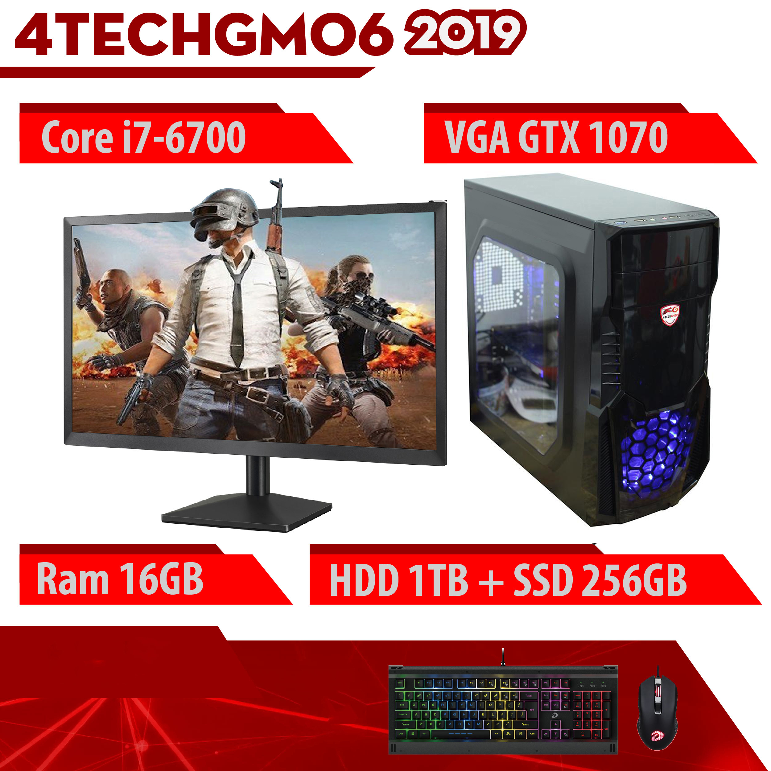 Máy tính chơi Game Vip nguyên bộ 4TechGM06 2019 đời mới kèm màn 24inch Full HD, Case PC Desktop chiến mọi Game đòi cấu hình khủng. - Hàng Chính Hãng.