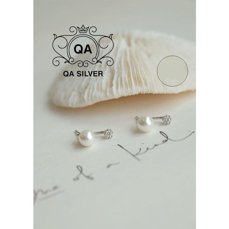 Khuyên tai bạc 925 ngọc trai giả bông trước sau nụ đá S925 PEARL Front-back Silver Earrings QA SILVER EA211101