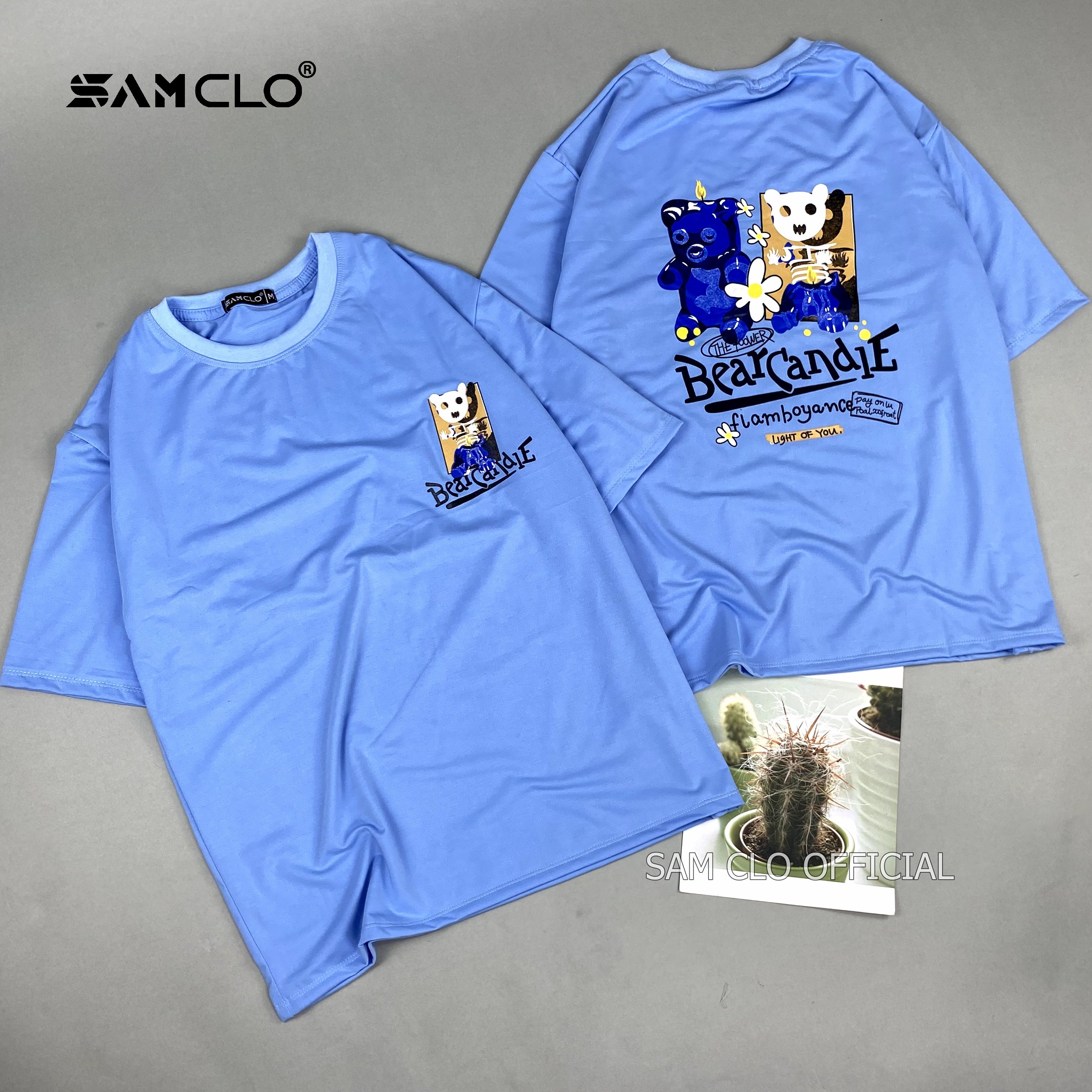 Áo thun form rộng tay lỡ nam nữ SAM CLO phông freesize dáng Unisex - mặc cặp, nhóm, lớp in hoa cúc hình BEAR CANDIE