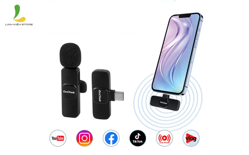 Micro thu âm không dây GoChek A01 - Microphone ghi âm kẹp ve áo hỗ trợ cổng cắm Type C hệ điều hành Androidd - Hàng chính hãng