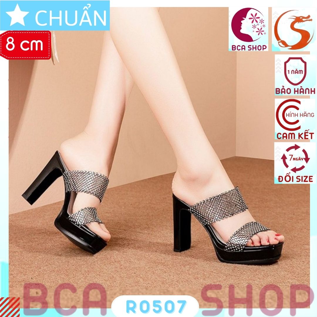 Giày cao gót nữ 8p hở mũi RO507 ROSATA tại BCASHOP đế trụ, quai trong thời trang, họa tiết cách điệu - màu đen