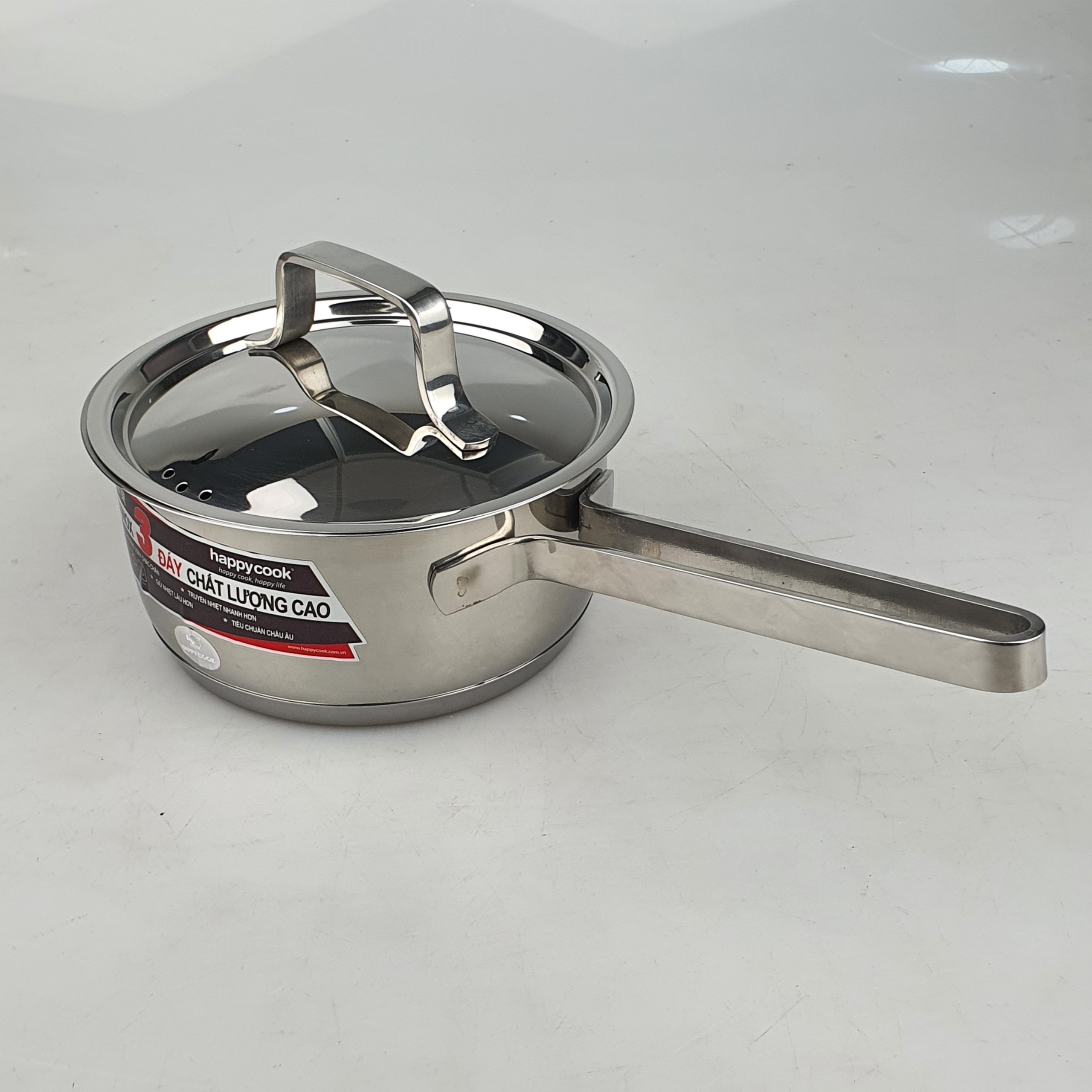 Quánh Đáy Từ Inox 3 Đáy 16cm Happy Cook Sử Dụng Cho Mọi Loại Bếp Dùng Quấy Bột,Nấu Soup,Nấu Cháo Cho Bé-Hàng Chính Hãng