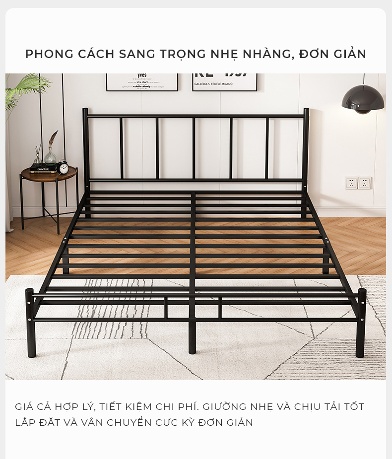 Giường ngủ đôi 1.6x2m thương hiệu IGA phong cách bắc âu khung thép chống gỉ phủ sơn tĩnh điện - GM158