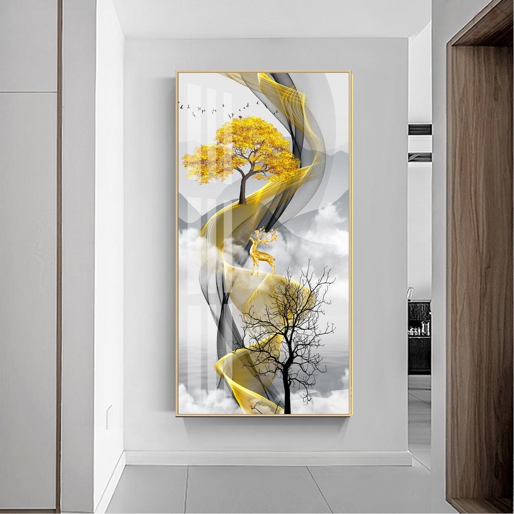 Tranh Trang Trí  Tráng Gương Pha Lê - Tranh Đơn Chú Hươu Cô Đơn Bên Hồ