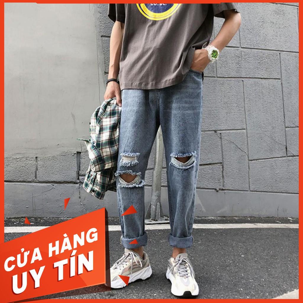 Quần Jean Nam QUẢNG CHÂU Phong Boutique Quần Baggy 03 ️ UNISEX Cao Cấp - Jean rách trước sau