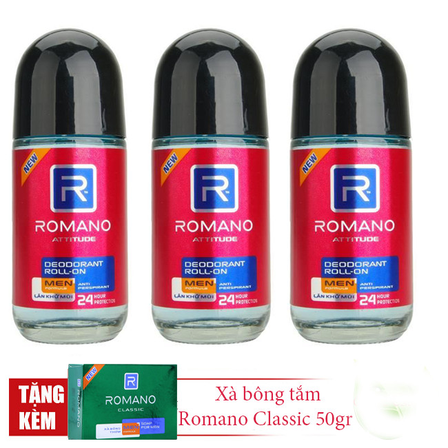 Combo 3 lăn Khử mùi Romano Attitude (50ml*3) +Tặng xà bông tắm 50gr