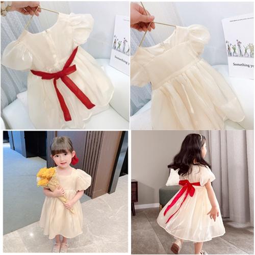 Đầm voan lụa tay bồng hàng quảng châu cao cấp cho bé gái
