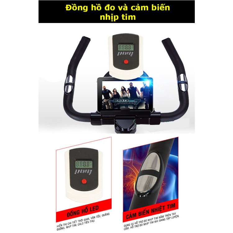 Xe đạp tập thể dục thể thao tập gym tại nhà thế hệ 4.0 khung thép sơn tĩnh điện chịu tải 250 kg, bánh đà 11 kg tặng kèm máy mát xa tạo cơ bụng EMS + đồng hồ cảm biến nhịp tim + bình nước thể thao ( giao màu ngẫu nhiên )