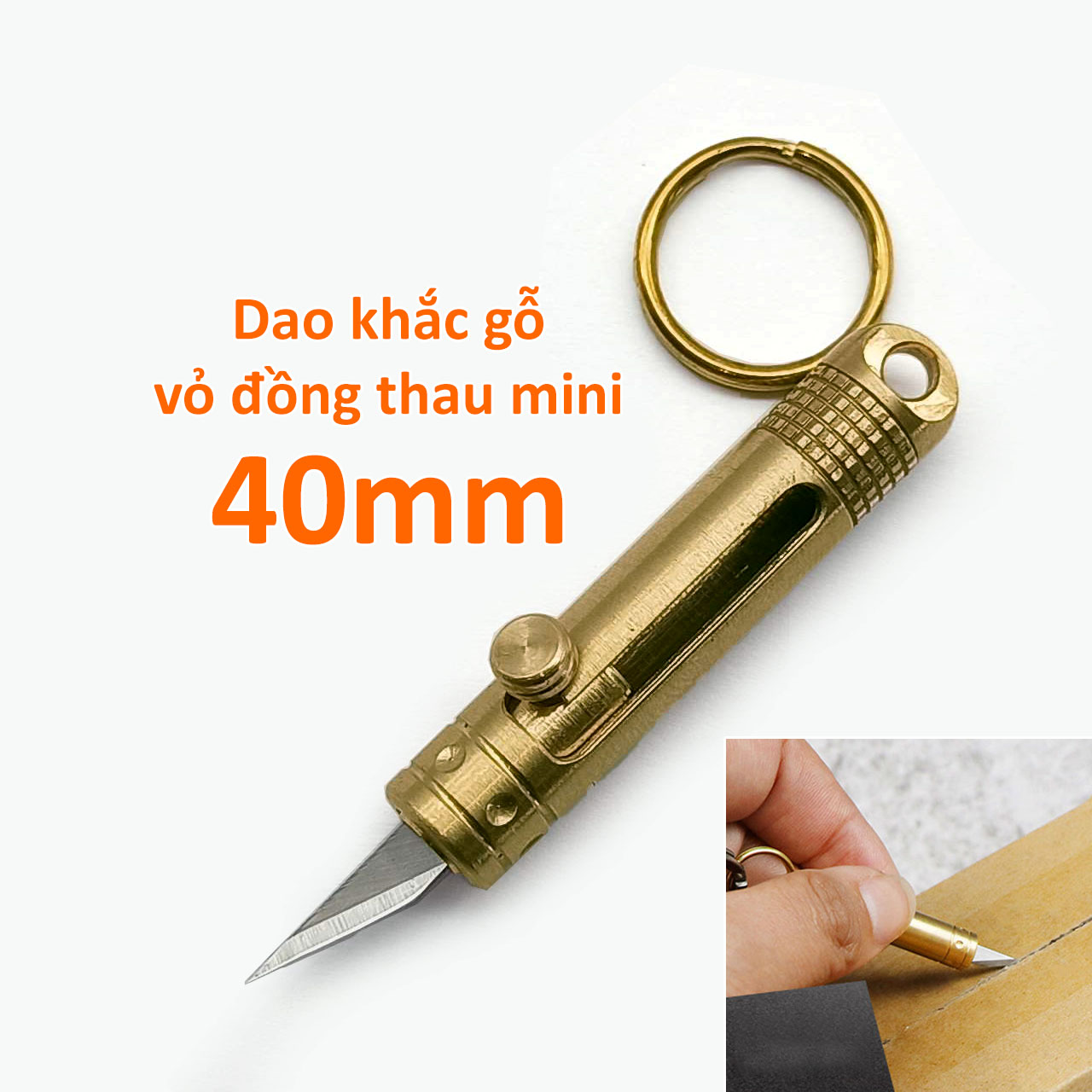 Dao khắc gỗ trổ giấy vỏ đồng thau mini 40mm treo móc khóa