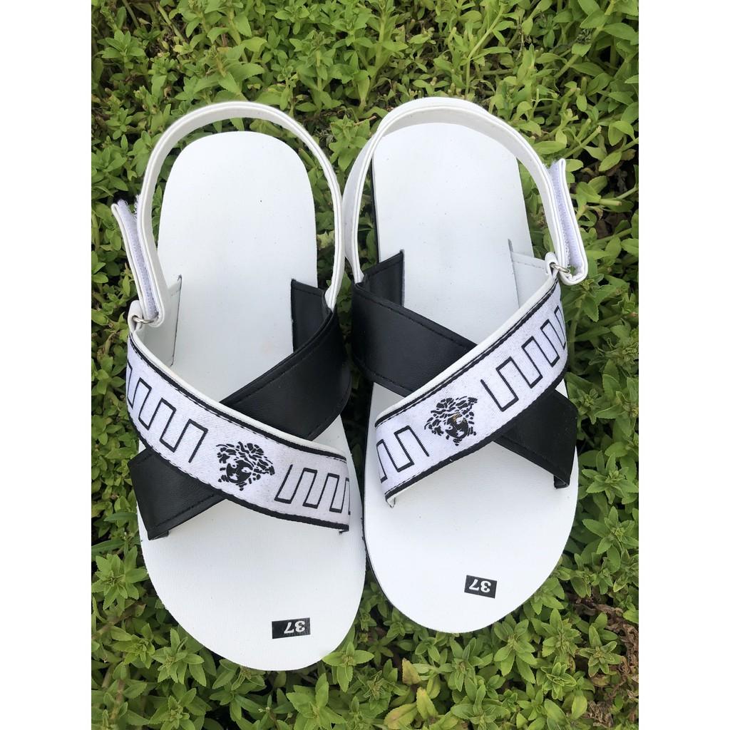 dép sandal nữ sandal đồng nai ( đế trắng quai hậu đen phối chéo dù ) size từ 35 nữ đến 42 nữ