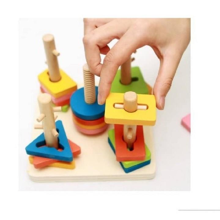 Bộ Thả 5 Cọc Hình Khối Luồn Zíc Zắc Phát Triển Tư Duy Logic