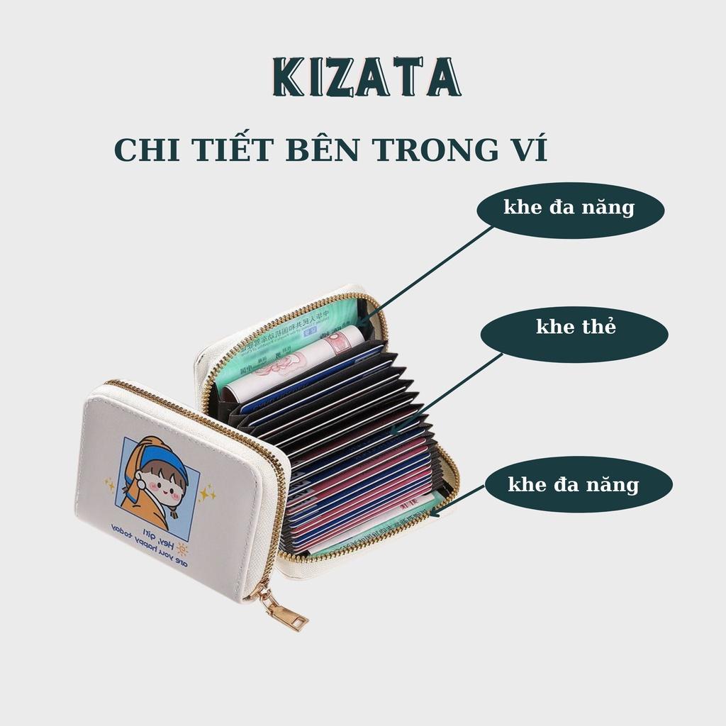 Ví Da Mini Cầm Tay Nữ Ngắn Họa Tiết Cô Gái Nhỏ Nhắn Bỏ Túi PU Nhiều Ngăn Có Khóa Kéo Bóp Nữ Dễ Thương VT04