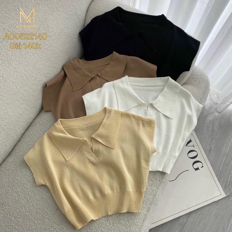 Áo len cộc tay cổ polo dáng basic