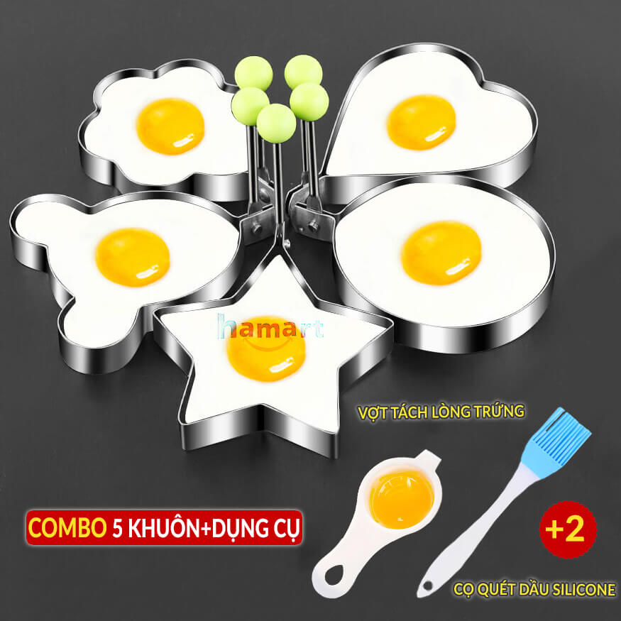 SET 5 Khuôn Chiên Trứng Làm Bánh INOX Khuôn Rán Trứng Tạo Hình Trang Trí Đồ Ăn 5 MẪU TUỲ CHỌN