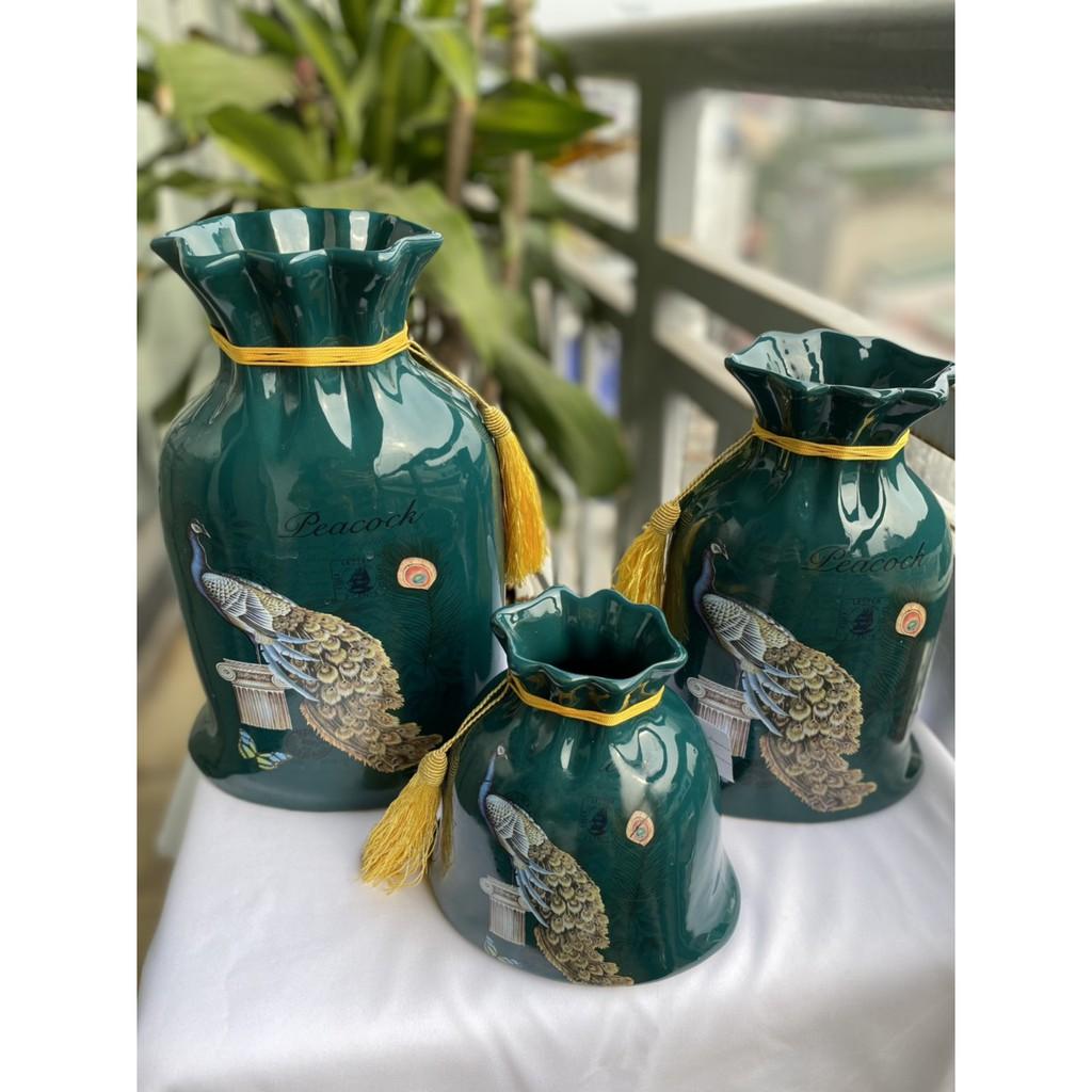 SET PHONG THỦY XANH RÊU HỌA TIẾT CHIM CÔNG CAO CẤP
