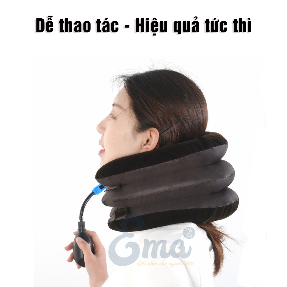 Gối cổ bơm hơi 3 tầng kéo giãn đốt sống cổ EMA hỗ trợ giảm đau, ngăn ngừa thoái hóa đốt sống cổ