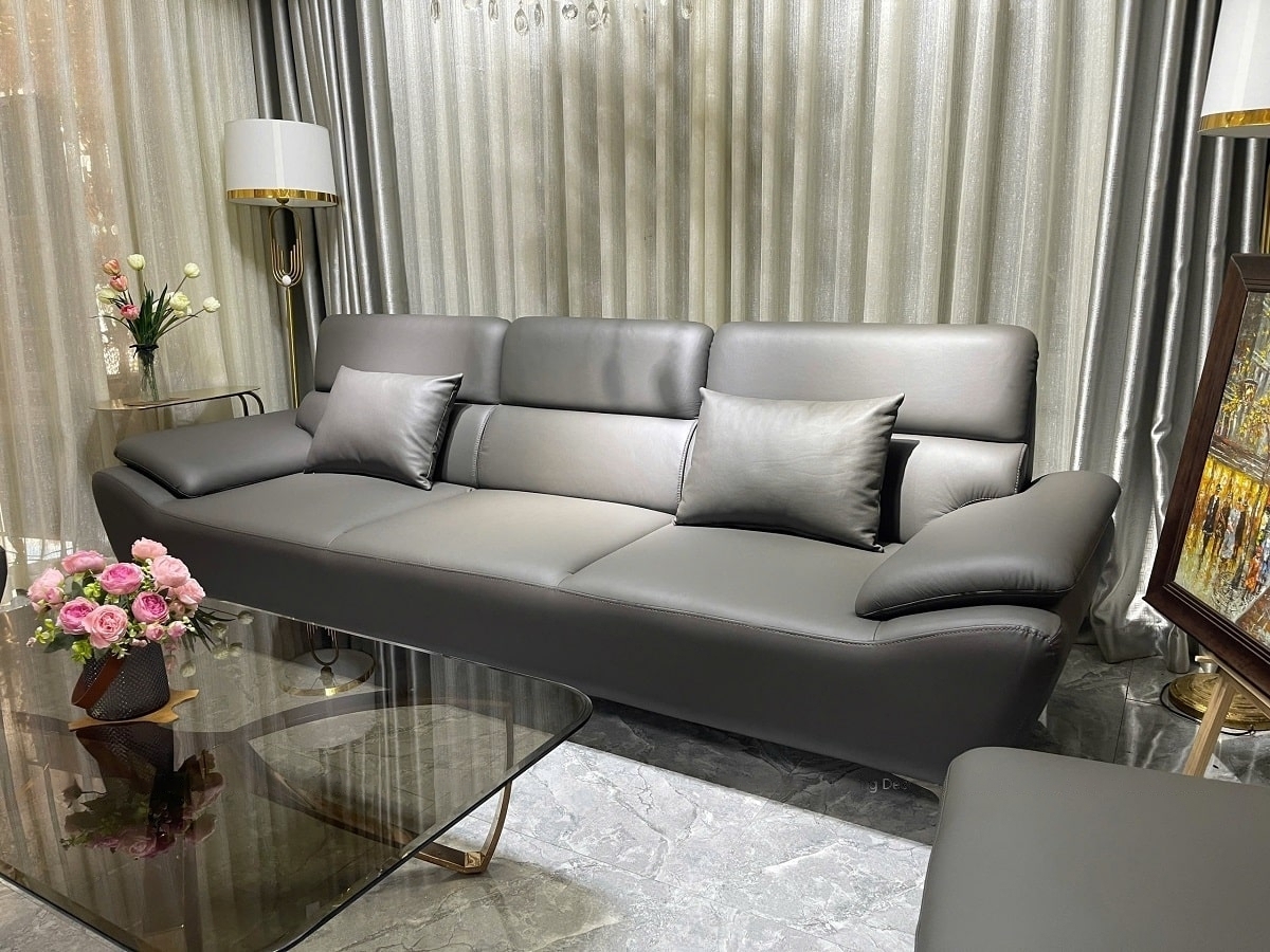 Sofa băng da bò Italy Juno sofa màu xám – SFBCT21 3m hàng cao cấp chuẩn da bò nhập khẩu Ý