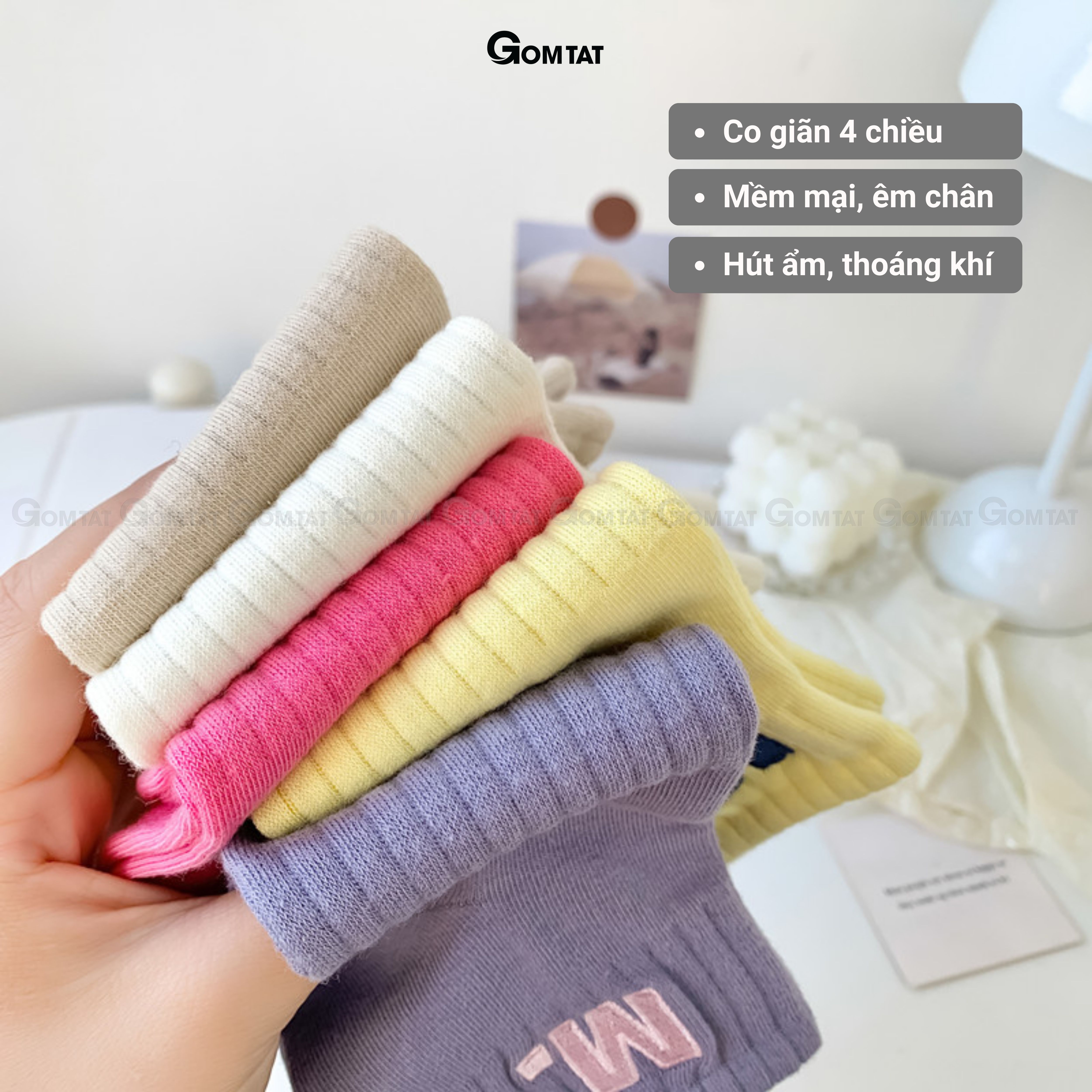 Tất cổ ngắn nữ cao cấp mẫu chữ M, vớ cổ thấp nữ chất liệu cotton mềm mại, thoáng khí - MNGAN-PO-3033-1DOI