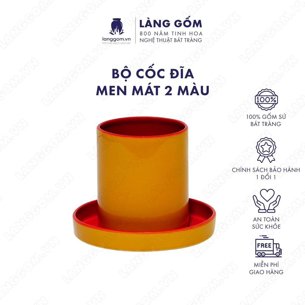 Set Cốc đĩa 2 màu Men mát - Màu Cam - Kích thước: C8.5 x D7.5 cm - Gốm sứ Bát Tràng - langgom.vn