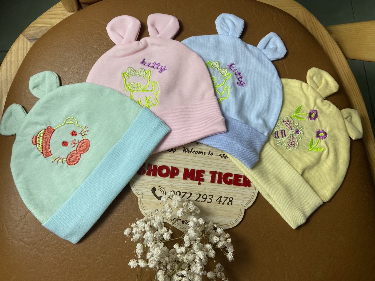 Nón vải sơ sinh cotton mềm mịn co dãn tốt cho bé từ 0-6 tháng