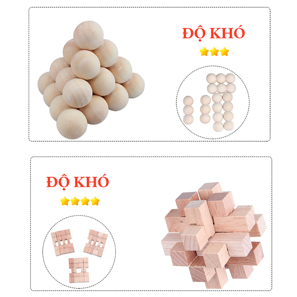 Set quà tặng 9 khóa gỗ Luban giải đố IQ phát triển trí thông minh rèn luyện tư duy logic và giải quyết vấn đề