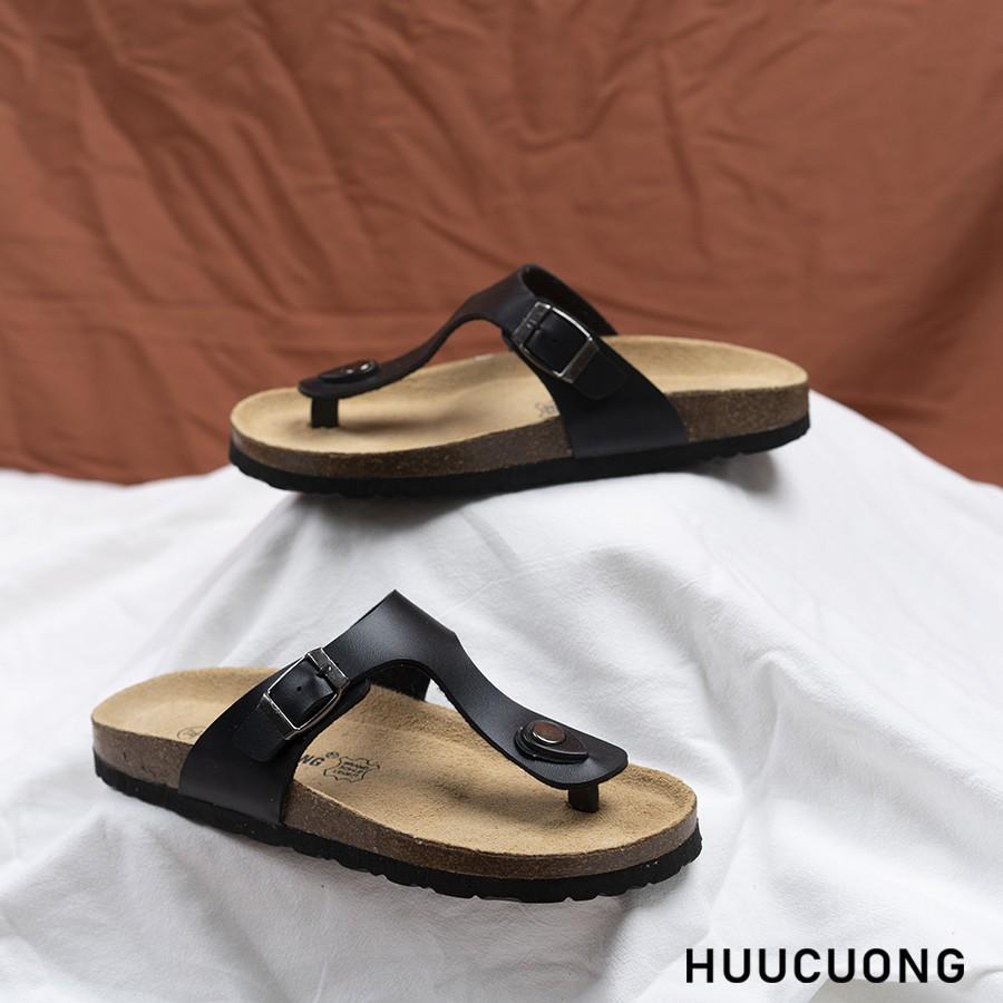 Dép unisex HuuCuong kẹp ngón pu đế trấu