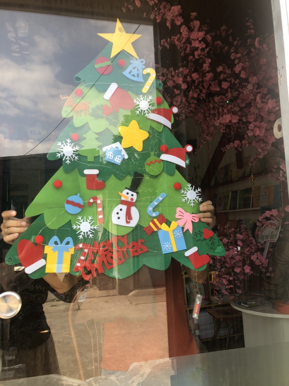 Cây thông Noel treo tường bằng vải dạ vải nỉ trang trí Giáng sinh
