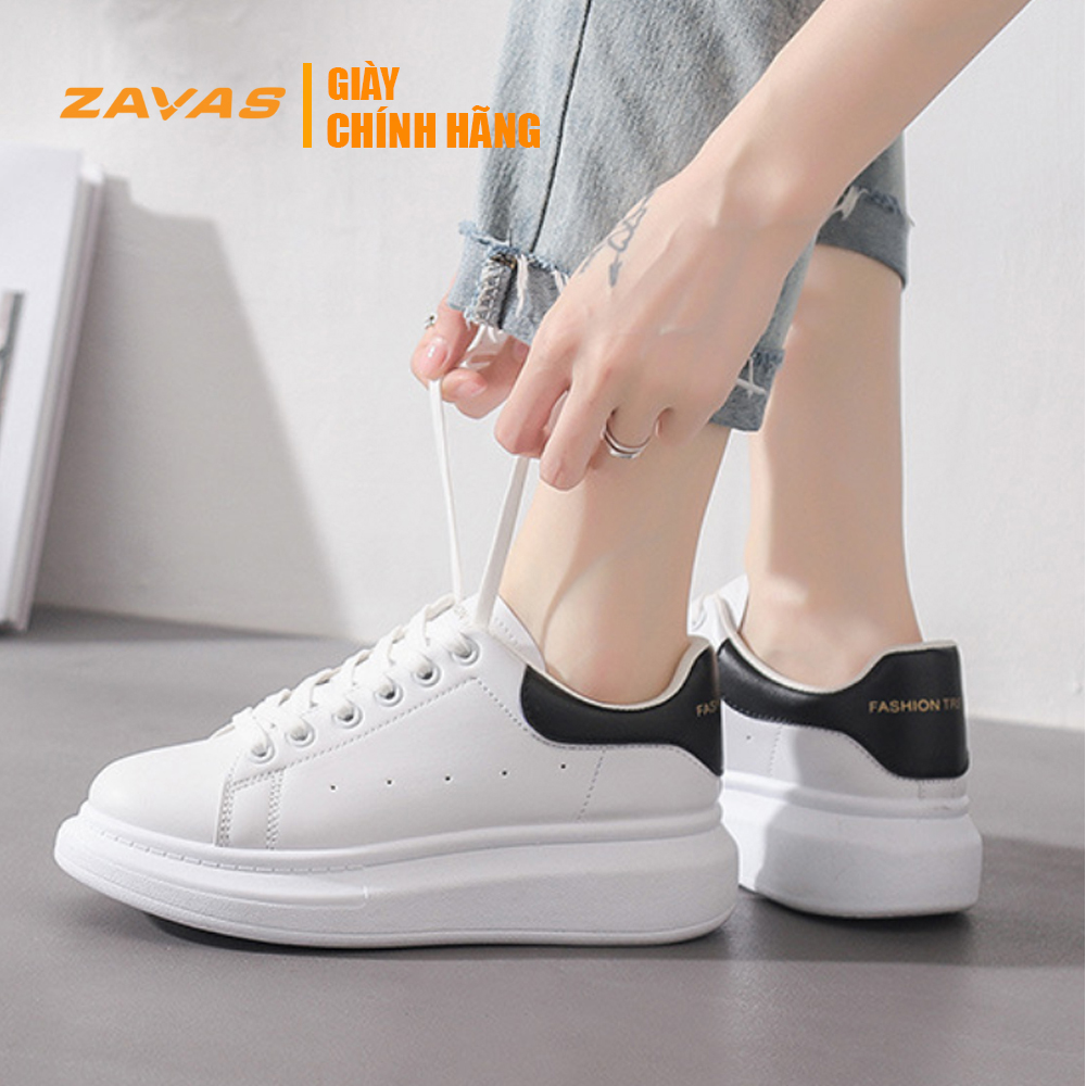 Hình ảnh Giày thể thao nữ giày sneaker nữ màu trắng đế 3cm bằng da màu trắng hiệu ZAVAS - S387