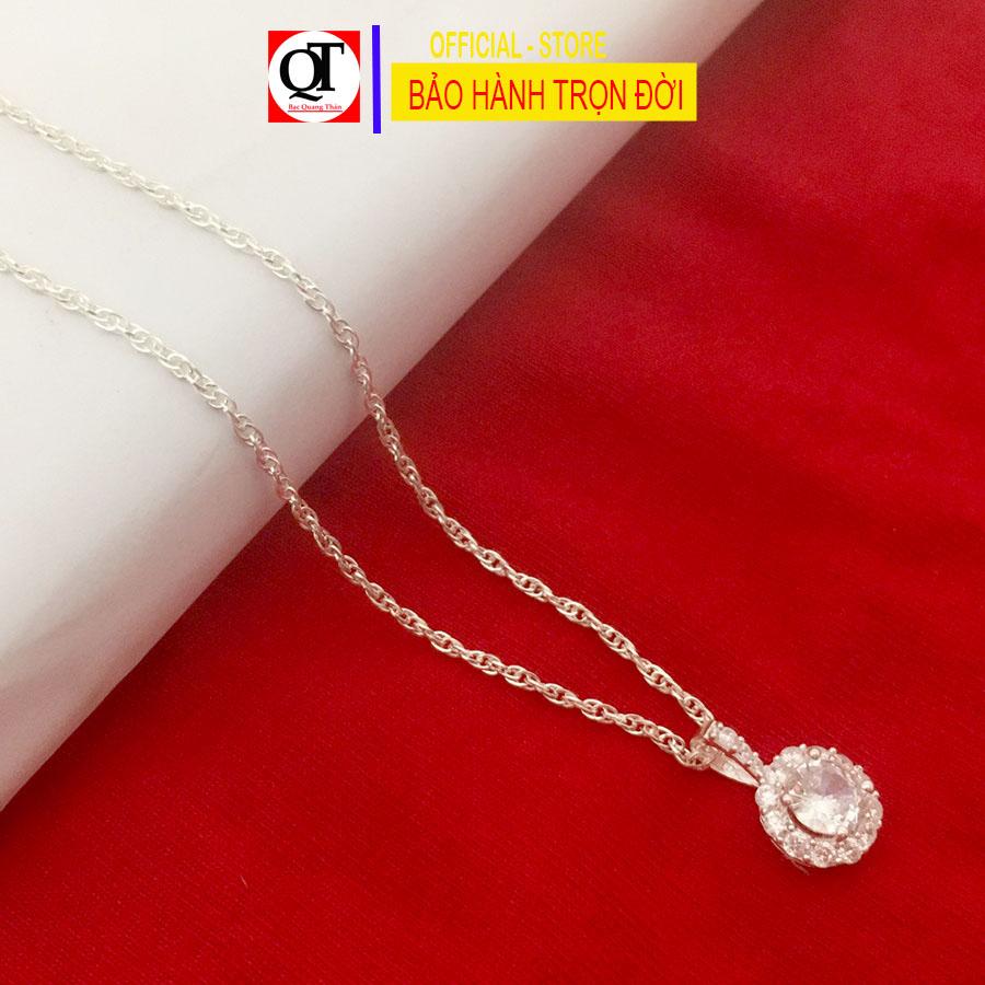Dây chuyền nữ bạc ta kiểu kép xoắn mặt dây nữ đính kim cương nhân tạo 6ly cao cấp trang sức Bạc Quang Thản.